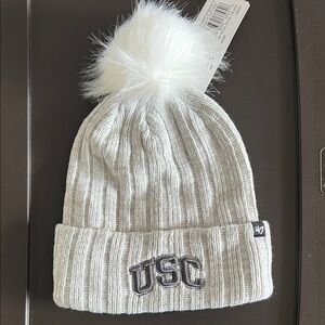 47 Brand USC Women’s Cuff Knit Beanie with Pom Hat, Gray/White Marl